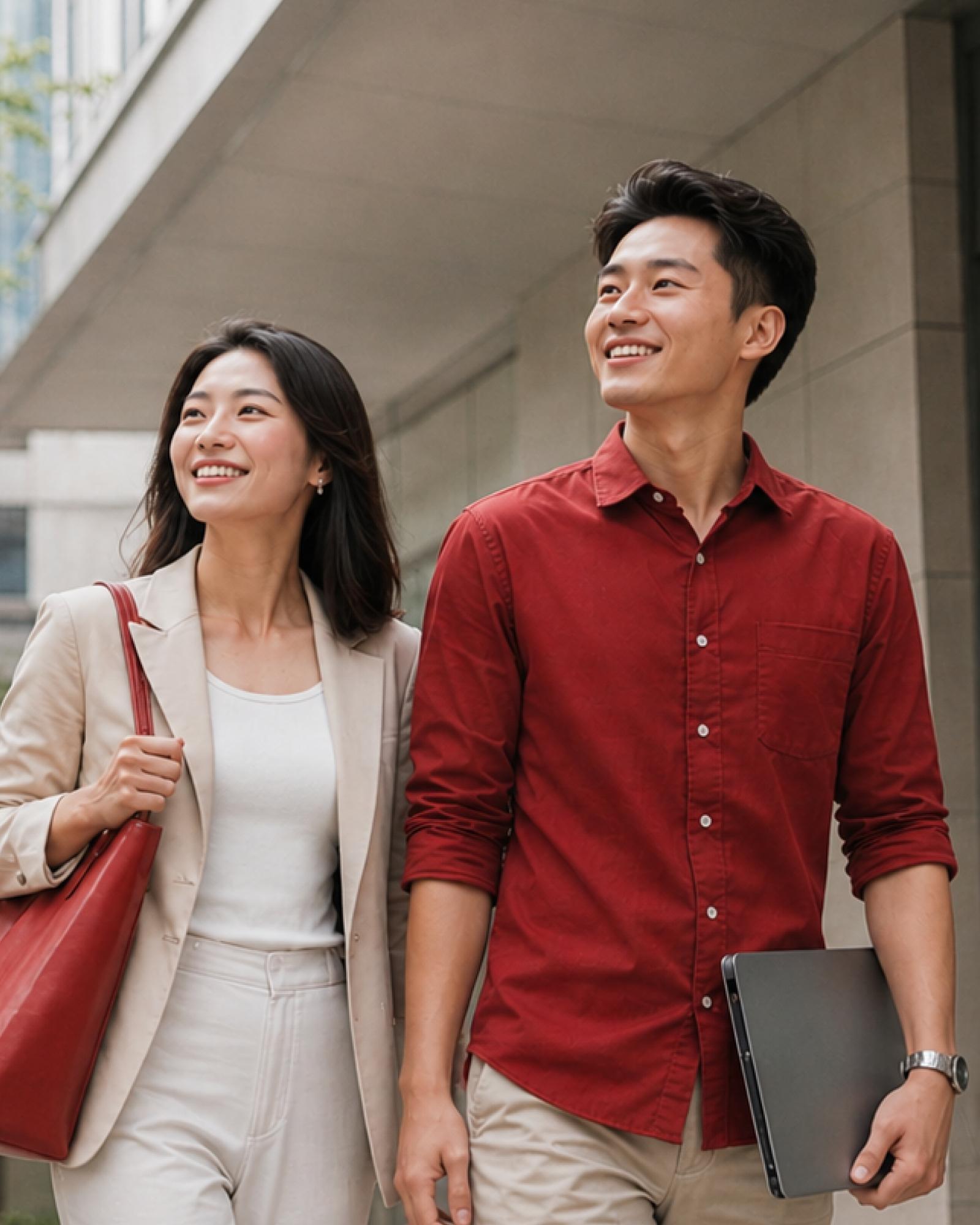 Two young adults looking ahead